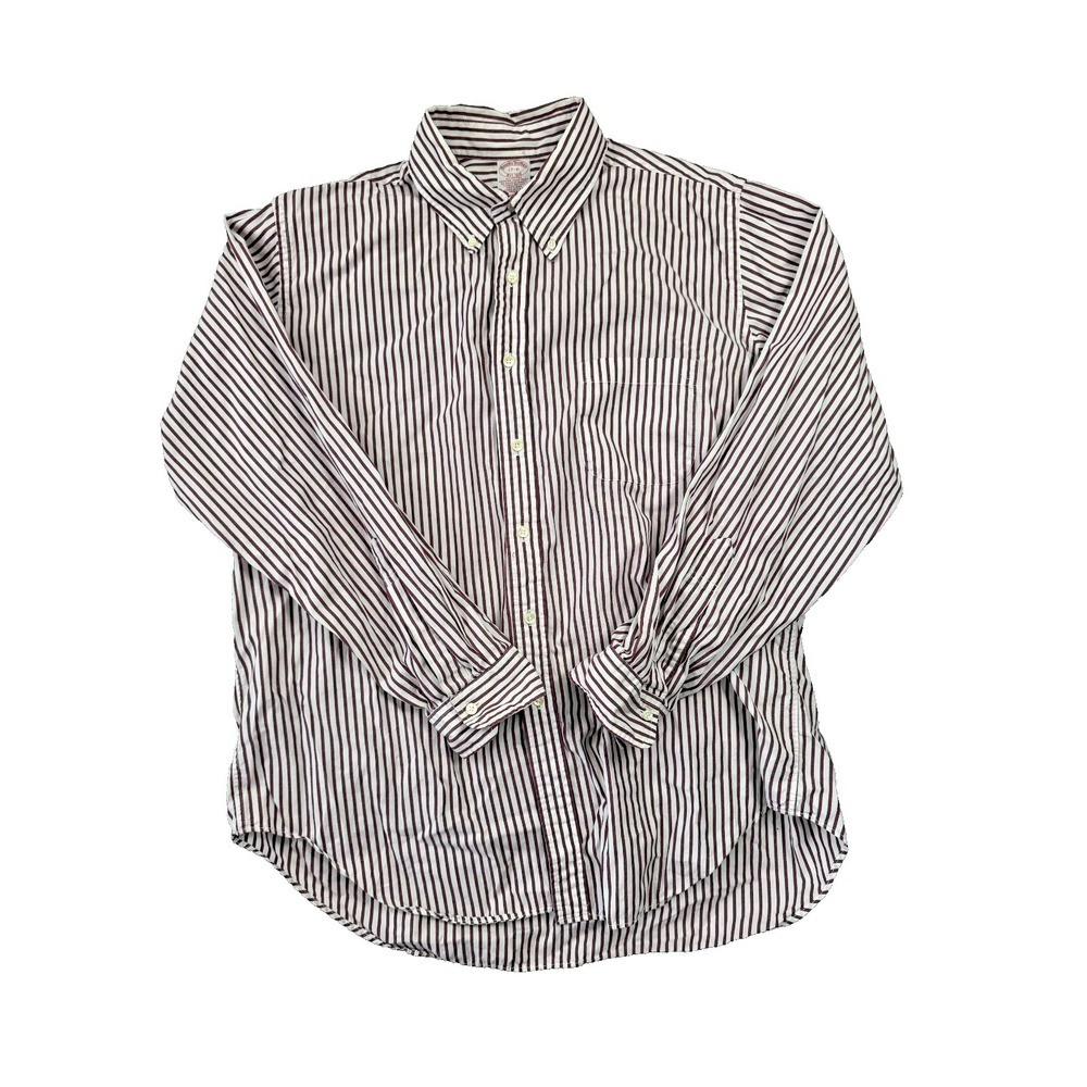 Vintage Brooks Brothers White Purple Stripes 17R Long Sleeve Button Down USA